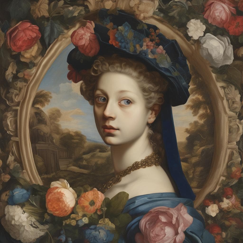 Χαρακτηριστικό πορτρέτο γυναίκας με προσωπικό ύφος και όραμα των καλλιτεχνών, μέσα σε floral πλαίσιο.