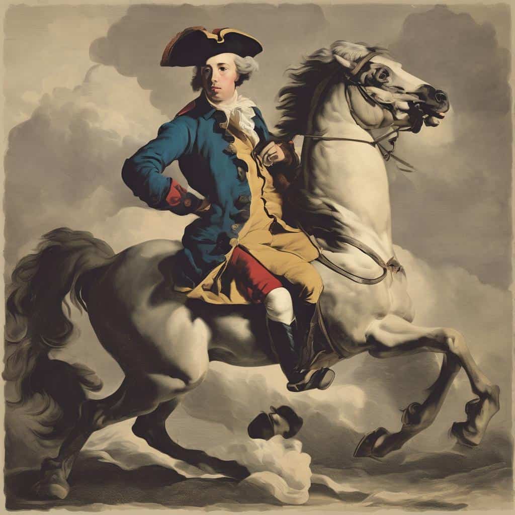 Φωτογραφία ενός πίνακα που απεικονίζει το προσωπικό ύφος και το όραμα των καλλιτεχνών με έναν ιππέα σε ιστορική ενδυμασία.